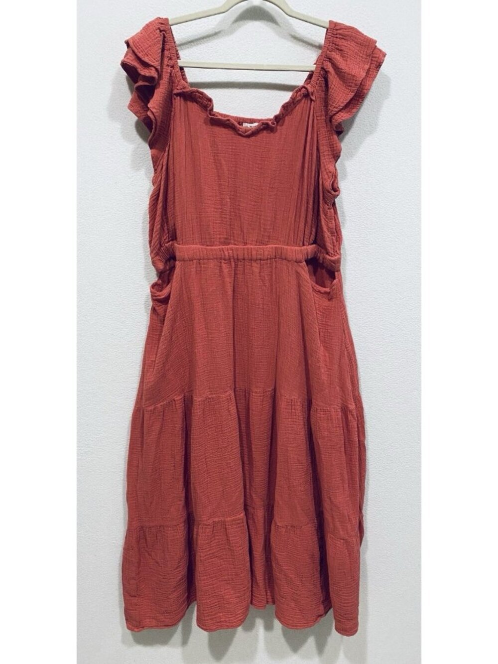 Beach Lunch Lounge Dress Womens XXL Salmon Gauzy Cut Out Maxi Tiered Romantic